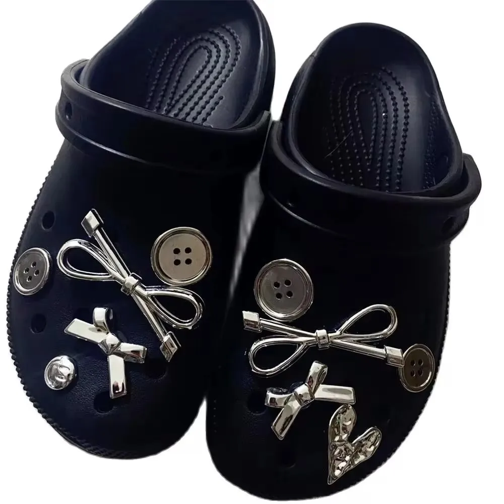 New Metal Silver Electroplated Button Bow Charms Shoe Buckle DIY Detachable Spicy Girl Clogs Sandals Accessories