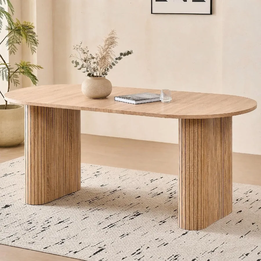Oval dining table for 4-6 persons, natural wood finish, durable solid wood construction, elegant minimalist design for modern d