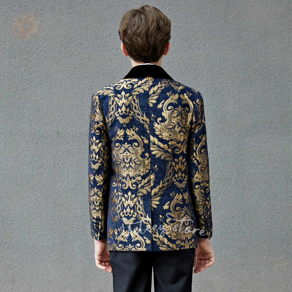 Boy\'s Formal Suits 2 Pieces Floral Tuxedo Boys Suit Vest Blazer Pants Party Wedding Dinner Dress