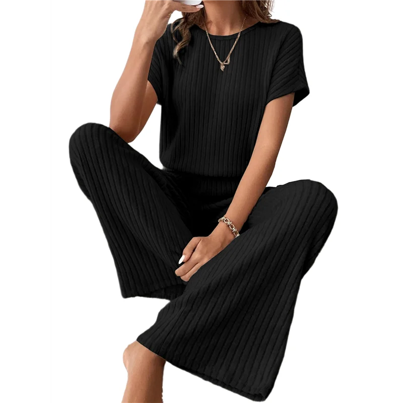 

Женский повседневный летний костюм для путешествий и отдыха, костюм из двух предметов, широкие брюки с короткими рукавами, повседневный костюм