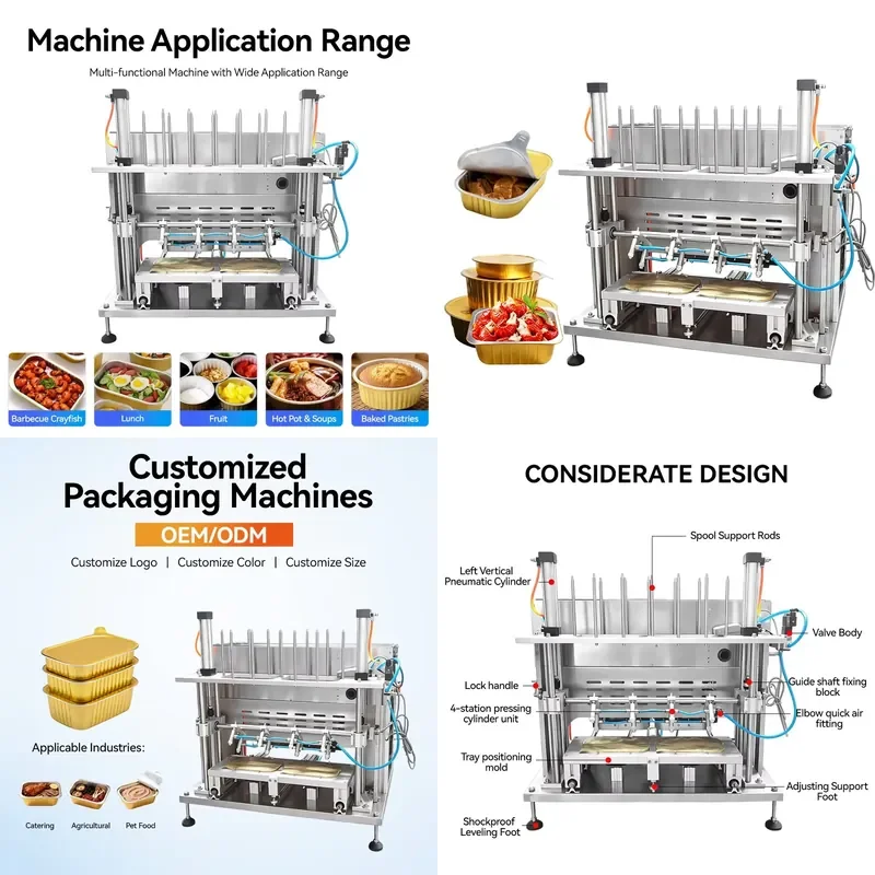 for Hot selling Pneumatic Semi Automatic 8 Tray Sealing Machine High Productivity Suitable for Durian Cooked Food Plastic Box
