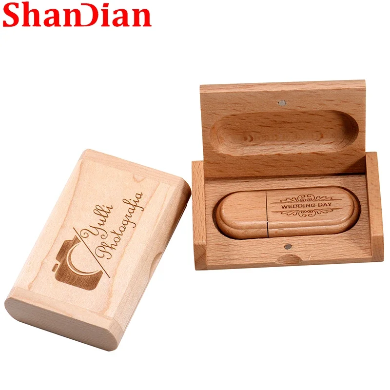 20PCS/Lot Maple wood 128GB USB 2.0 Flash Drives  Wooden Pen Drive 64GB Memory Stick Free Logo Wedding Photography Gifts U Disk