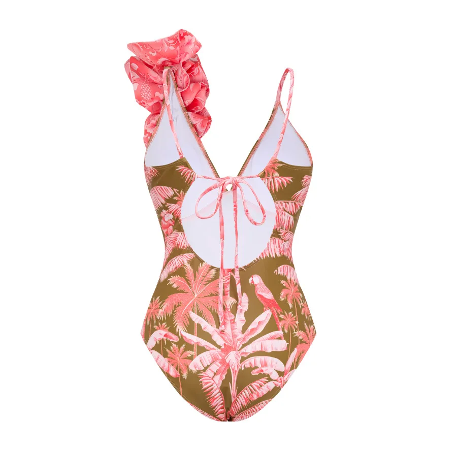 3D Flower 2024 New V Neck One Piece Swimsuit For Women Swimwear With Skirt Bathing Suit Monokini Beach Bodysuit Beach Wear