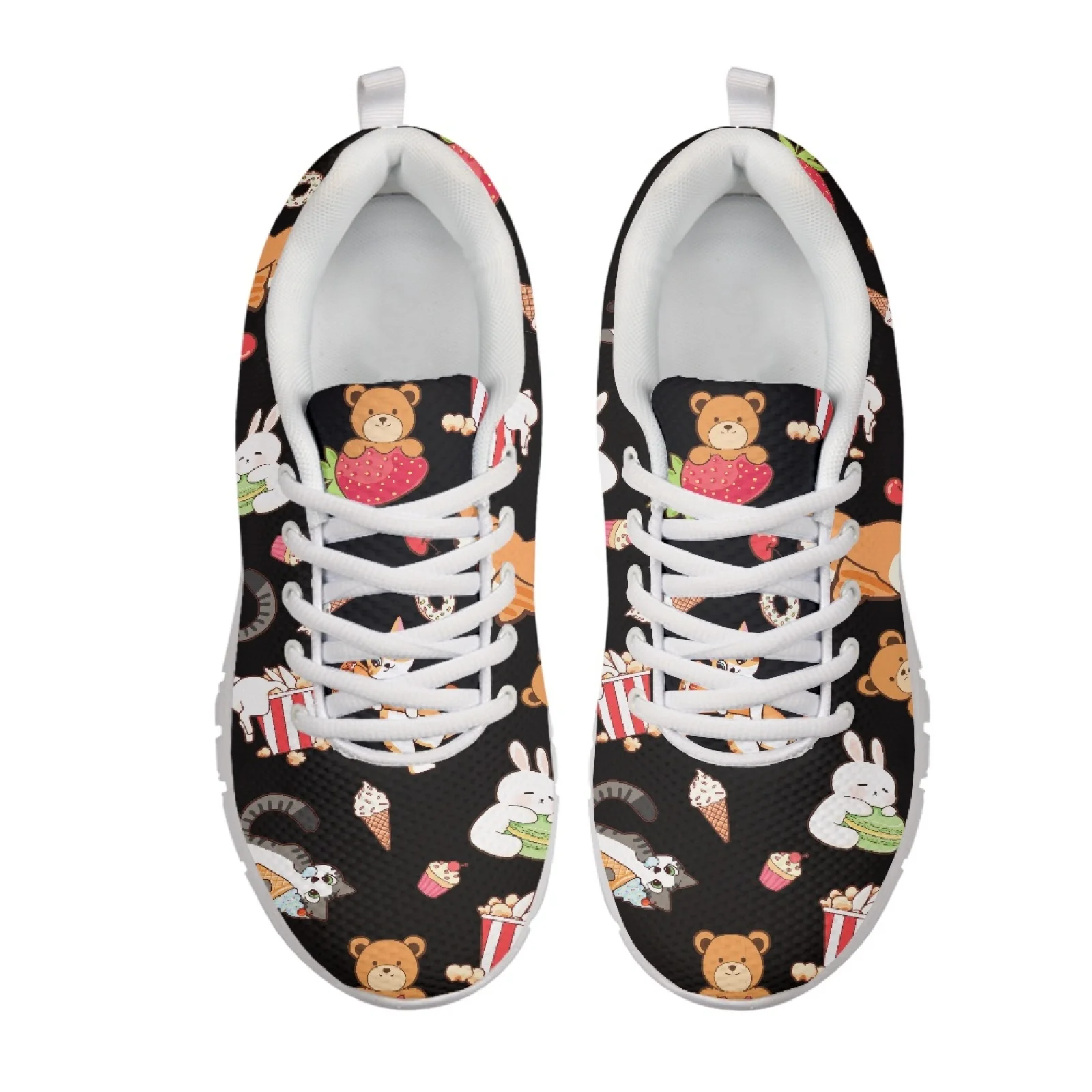 Coloranimal Cat Floral Print Athletic Work Shoes with Mesh & EVA Sole, Lace up Trainers for Gym Walking and Daily Jogging
