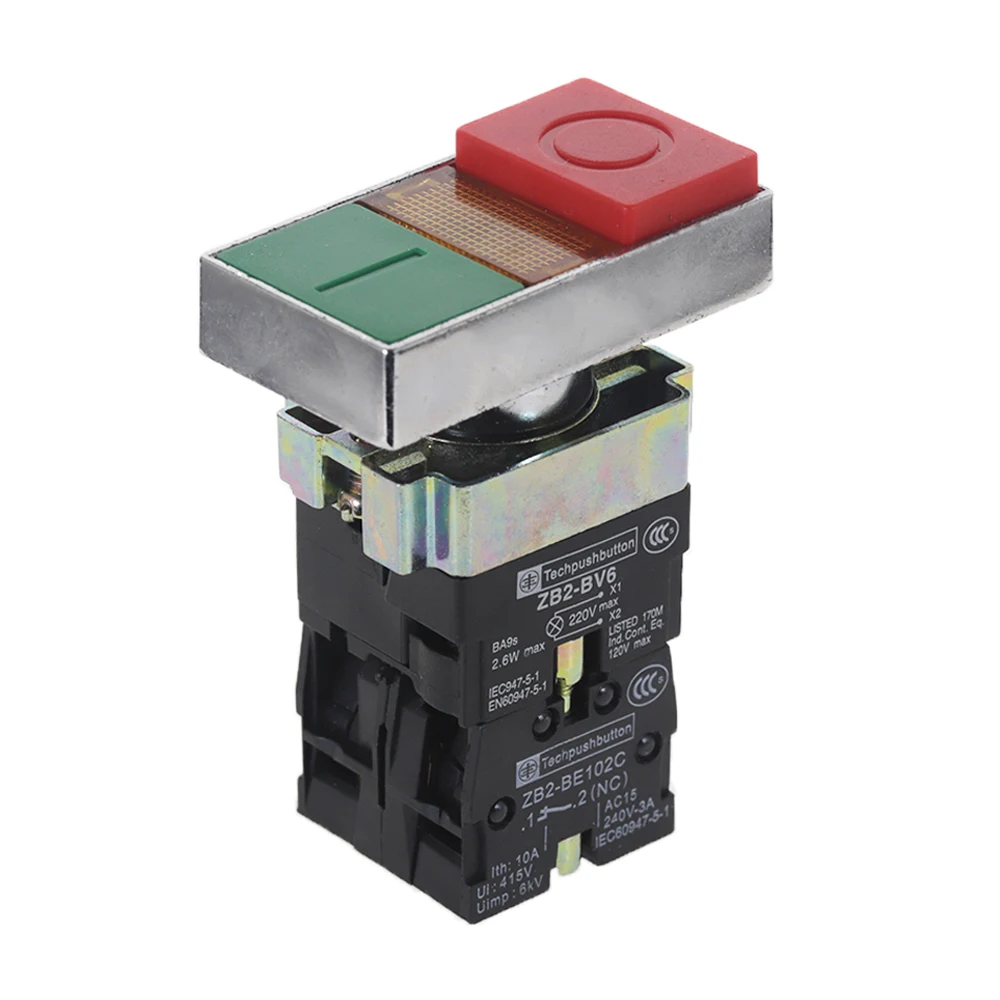 1Pcs Push Button Switch with Red Green with Lamp XB2-BW8465 Reset Momentary Rectangular 1NO 1NC