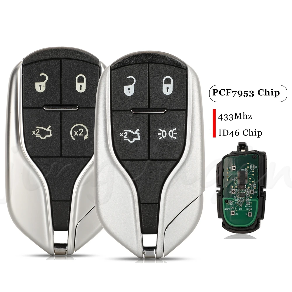 

jingyuqin Smart Remote Key Fob 4 Button 433MHz ID46 Chip For Maserati Quattroporte Ghibli 2012 2013 2014 2015, FCC: M3N-7393490