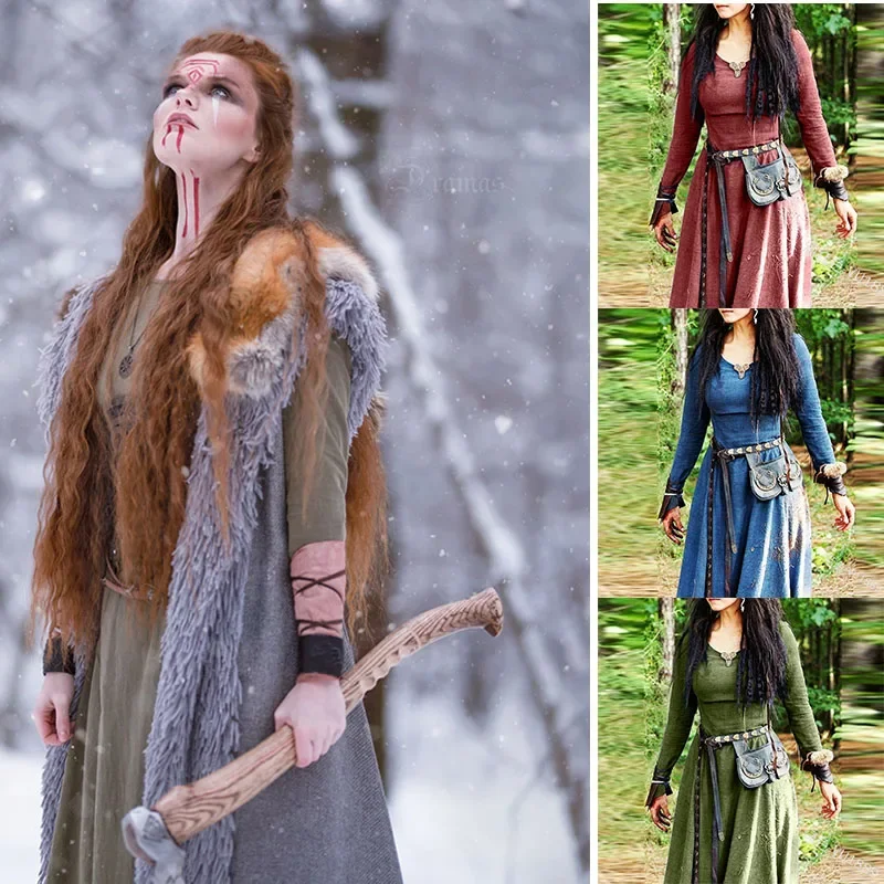 Medieval Gown Dress Women Maxi Robe Vintage Fairy Elf Elven Dress Renaissance Celtic Viking Gothic Clothing Fantasy Ball Gown