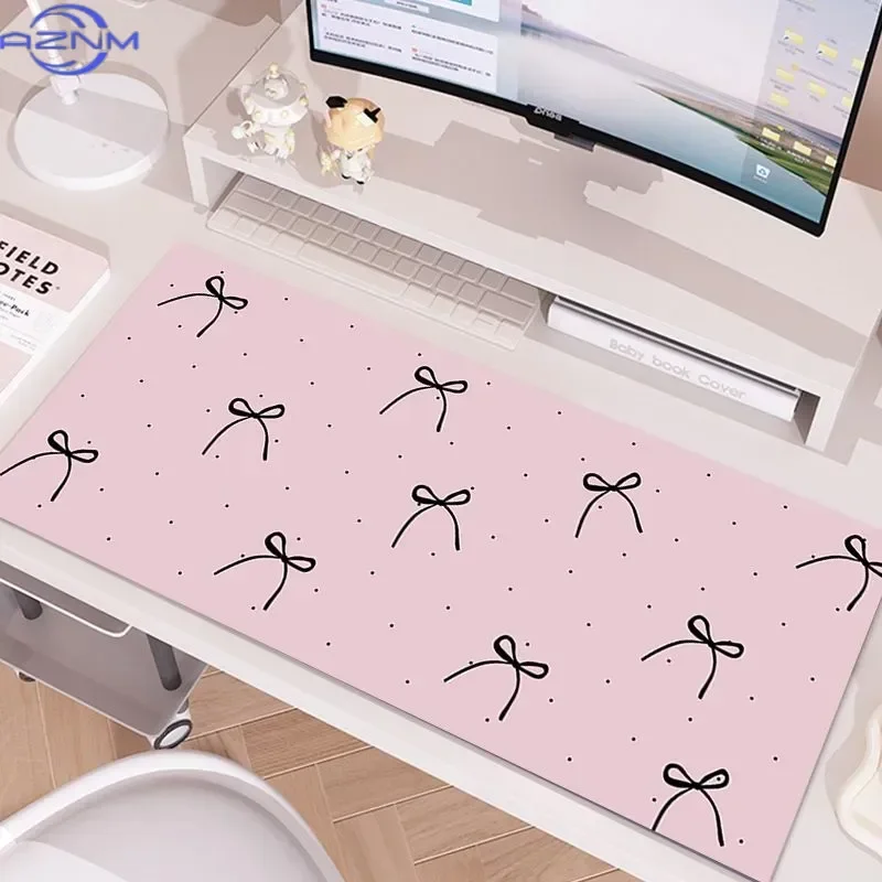 Cute Cartoon Black Pink Bow Delicate Large Mouse Pad Girls Creative Makeup Desk Mat Computer Office Desktop Decoration Mousepad