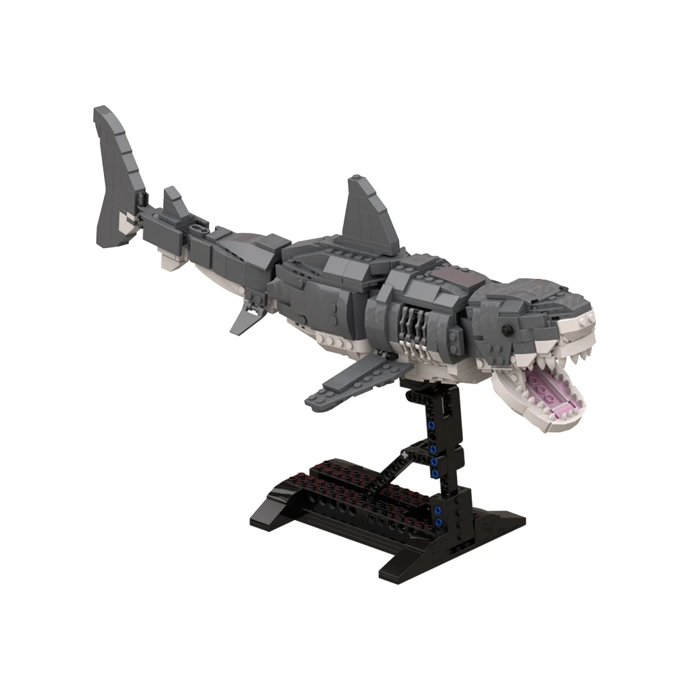 Great White Shark Figure Building Block Model Kit MOC Jaws Megalodon Animal Fish Bricks Toy Kid Birthdays Gift