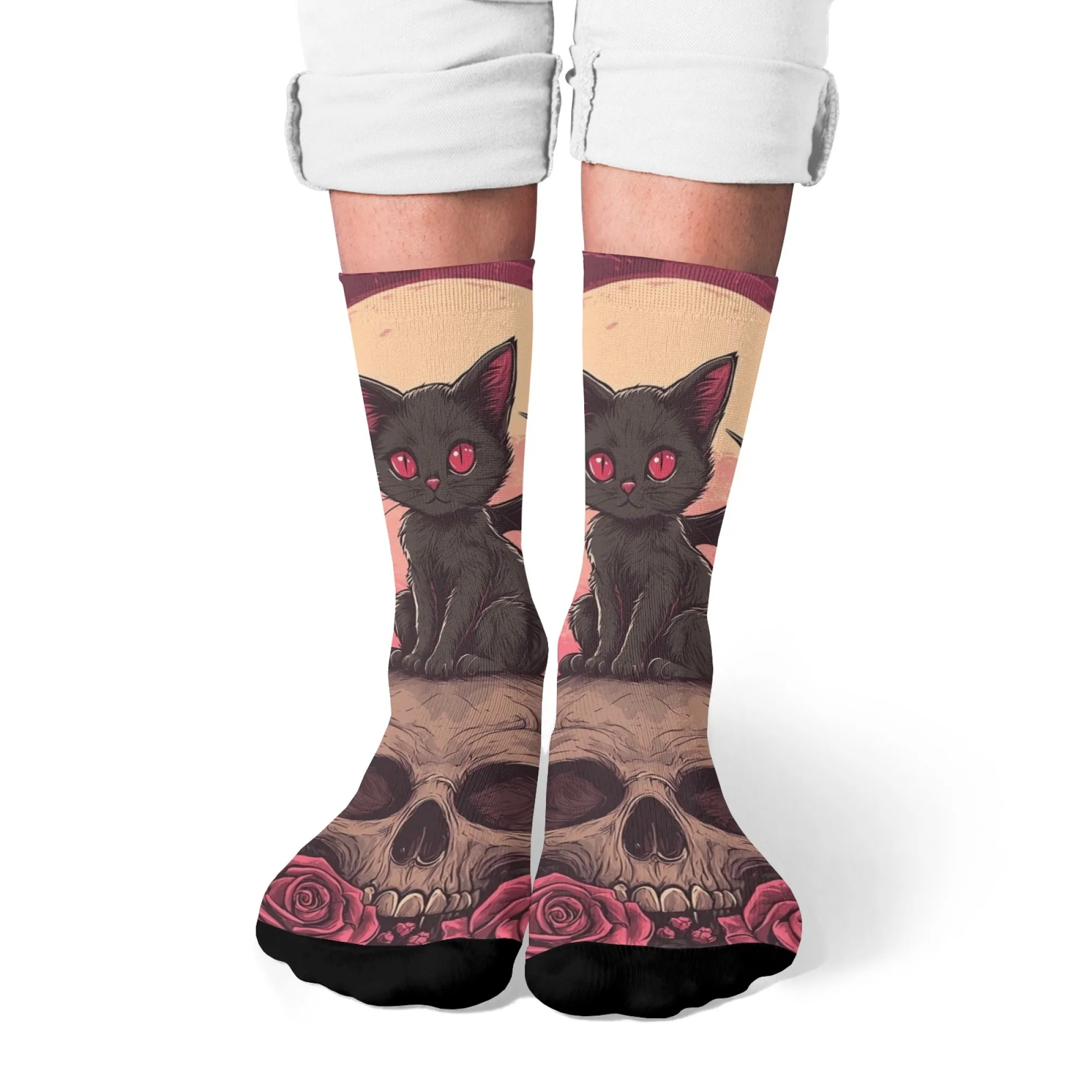 Fledermaus Kätzchen Thema Casual Socken Neuheit Harajuku Straße Hip-Hop Crew Socken Bequeme Atmungsaktive Rutschfeste Damensocken Geschenk