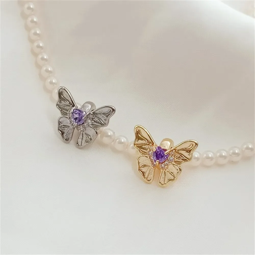 

Gold-plated, Slightly Inlaid Zircon Purple Butterfly Clasp Beads, DIY Handmade Bracelet, Necklace and Accessory
