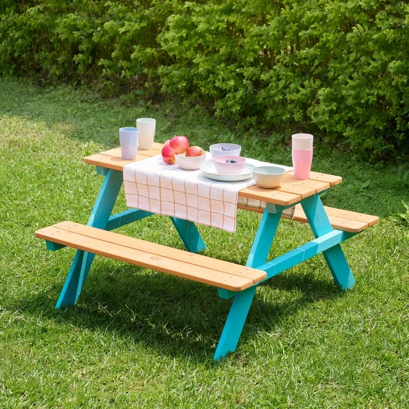 Custom Solid Wood Outdoor Kids Picnic Table Bench Set Kindergarten Play Furniture One Piece Garden Dining Combo