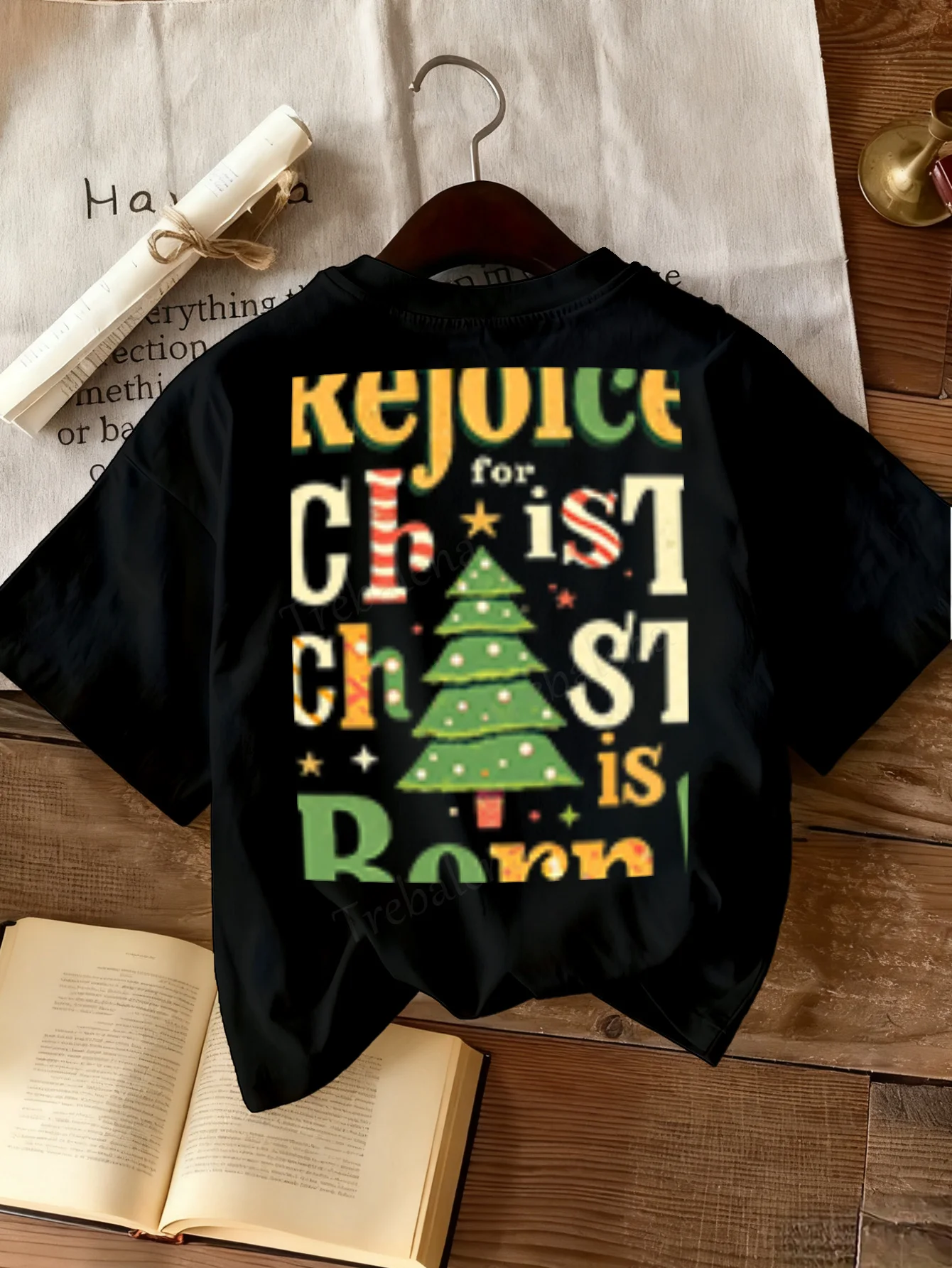 

Women T-shirt Rejoice Christ is Born Christmas Tree T-Shirt for Women