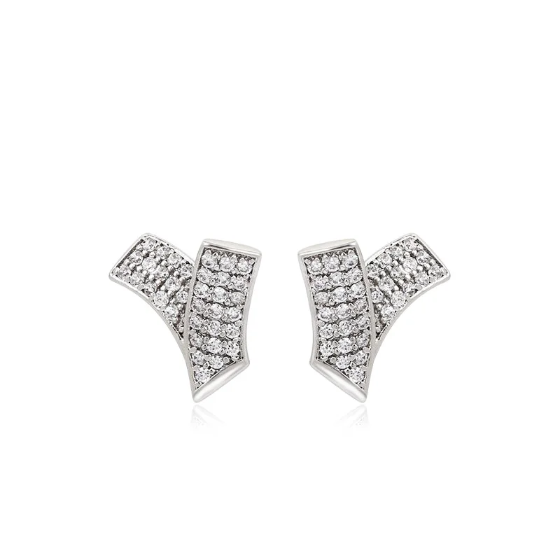 MxGxFam  Zircon Y Stud Earrings for Women White Gold Plated Fashion Jewelry AAA+