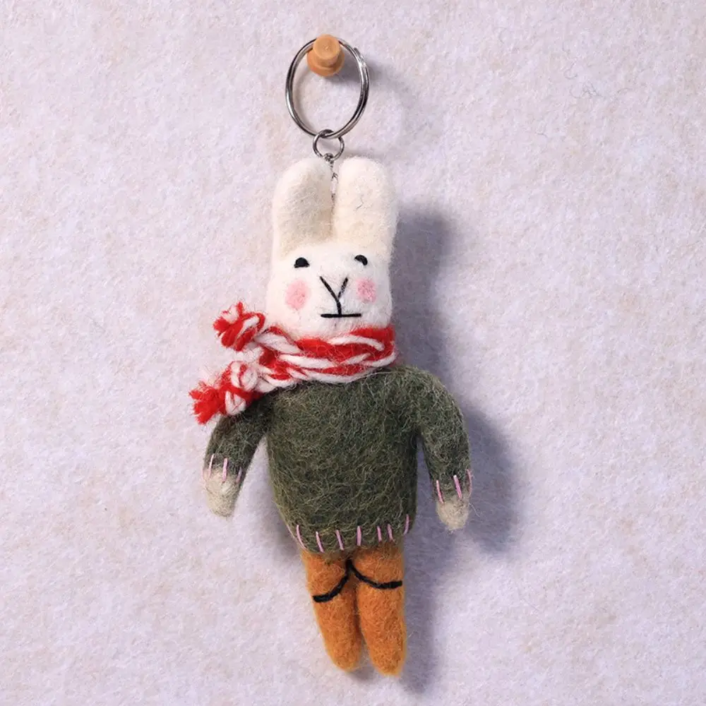 Handmade Cute Cartoon Doll Keychain Plush Wool Felt Car Keychain Small Props Rabbit Bag Hanging Accessories