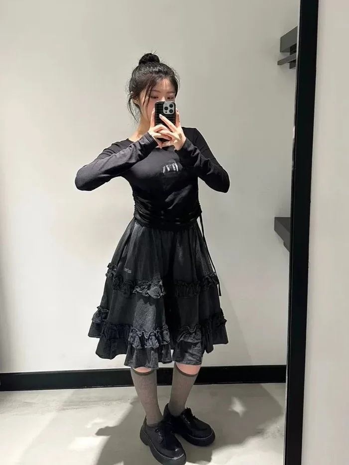 

Женская модная юбка-кейк из хлопковой марли в винтажную клетку с эластичной талией, коллекция Sweet Cool Girl Dongdaemun 26 Spring