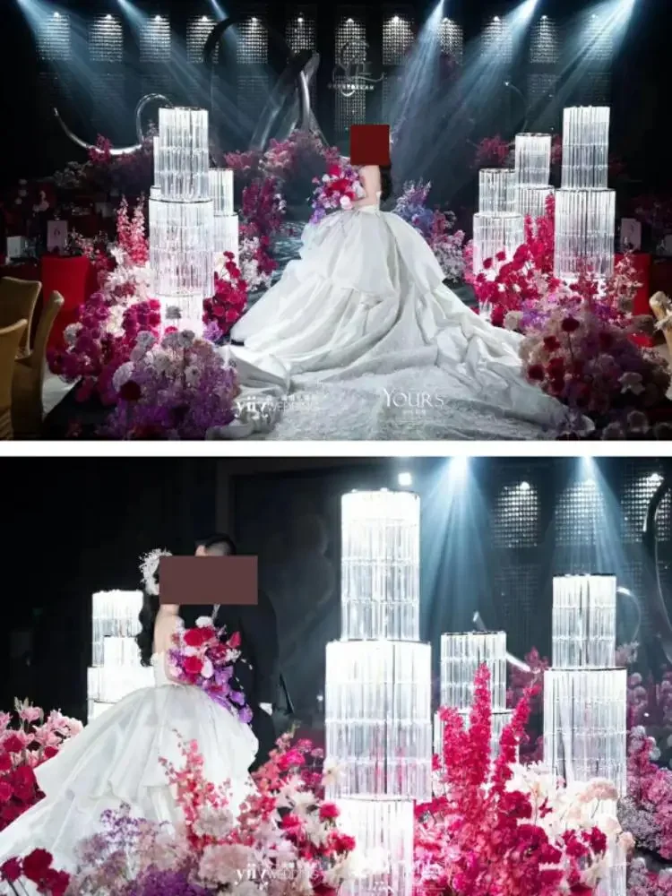 

Iron Acrylic Crystal Tower Column Stand Aisle Rack Korean Crystal Hotel Wedding Hall Welcome Stage Decoration Oscar Hall Props 2
