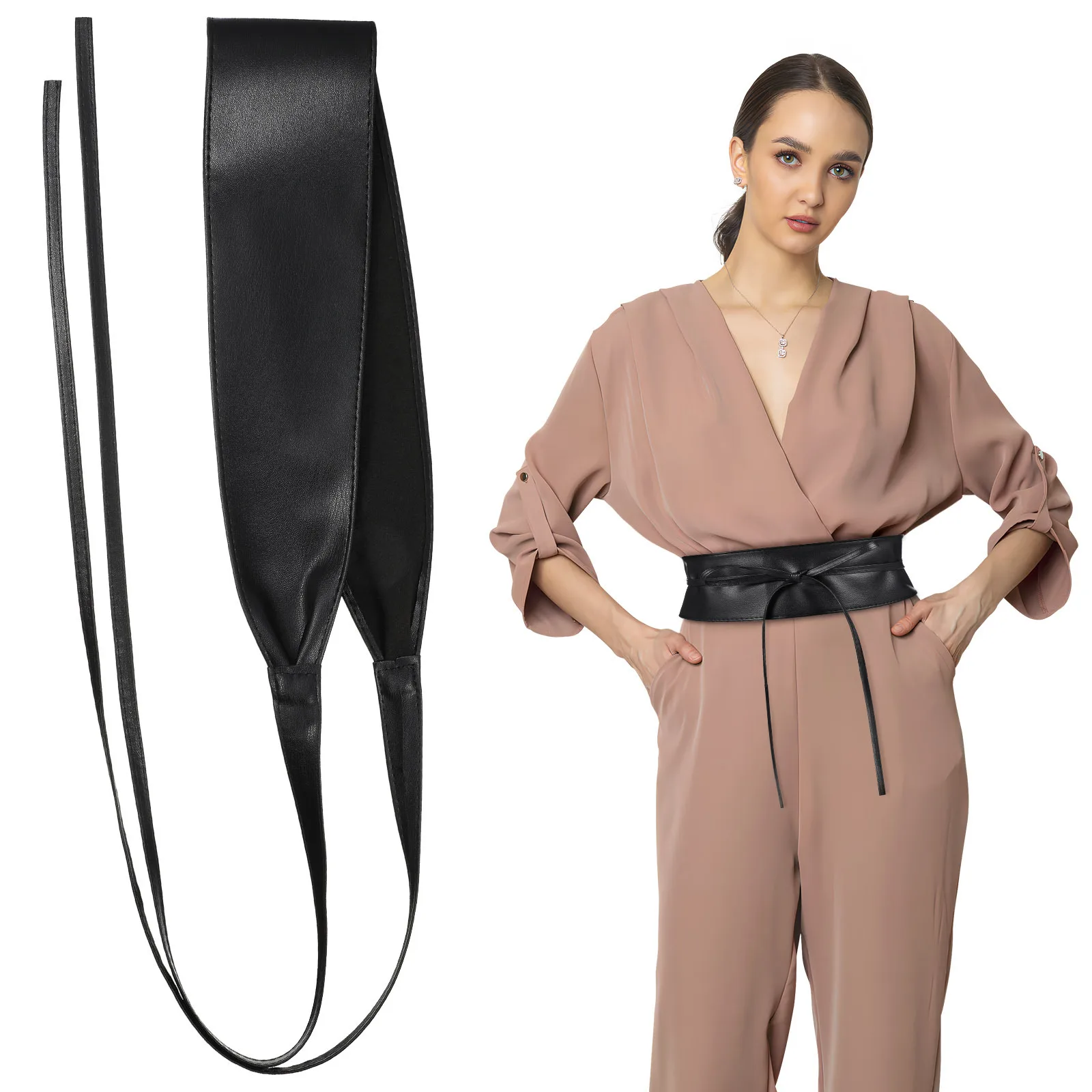 

PU Wide Waist Belt Women Adjustable Wrap Corset Dress Cinch Black Fashion Accessory Dress Belt Women Waist