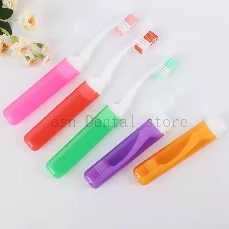 50Pcs Creative Foldable Travel Toothbrush, Portable Soft Tooth Brush with Anti-Dust Cover, Oral Teeth Cleaning Brushes