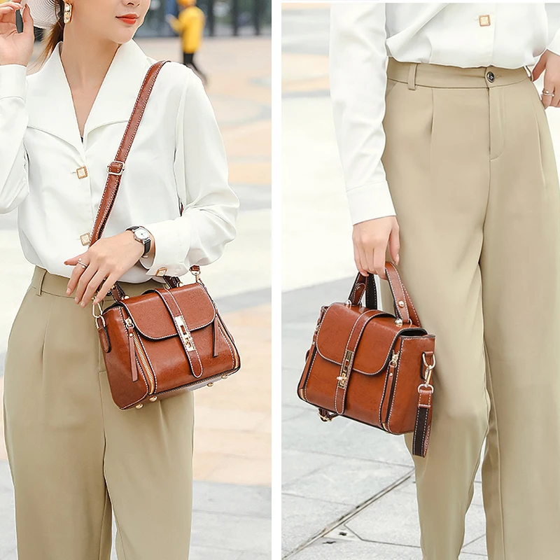 Women\'s Messenger Shoulder Bag 2025 New Retro Style Women Handbags Oil Wax PU Leather European American Luxury Totes Bags DL0029