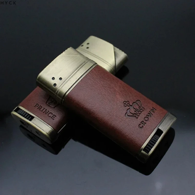 Business lighter, high-end metal leather, inflatable windproof blue flame, straight towards cigar, personalized lighter