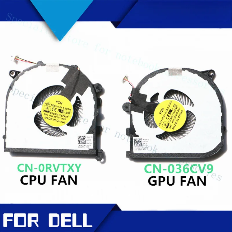 A+ For Dell XPS15 9550 M5510 9560 M5520 CPU&GPU Fan 0RVTXY 036CV9
