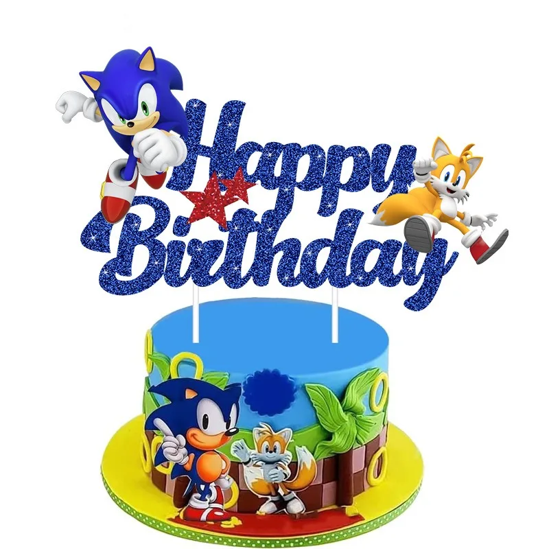 Sonic Kuchen Dekoration Cartoon Sonic the Hedgehog Cupcake Top Alles Gute zum Geburtstag für Kinder Geburtstag Party Kuchen Dessert Dekorationen