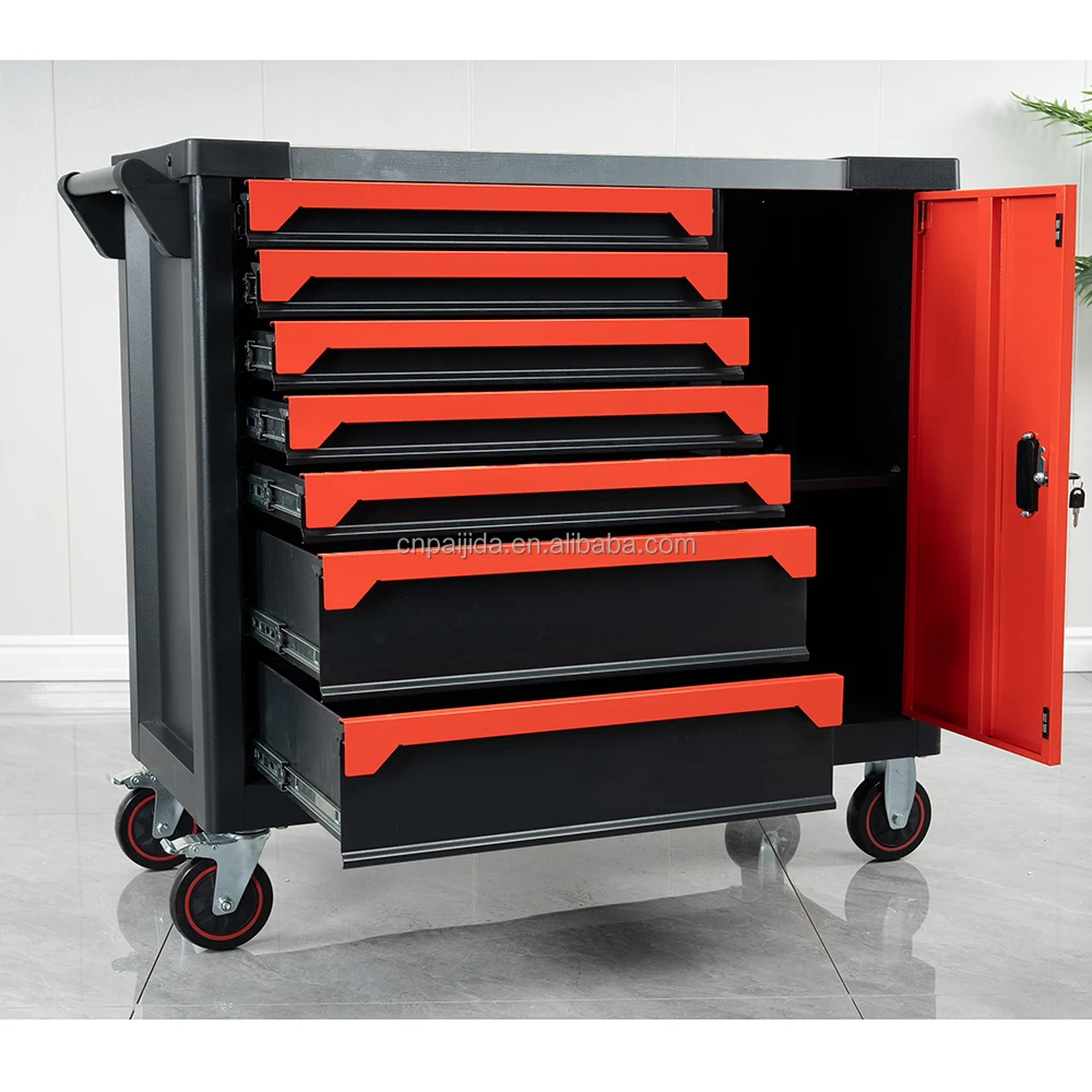 Modern Metal Rolling Tool Trolley 7-Drawer Lockable Cabinet Wheels OEM & ODM Customizable Workshop Garage Storage Customizable