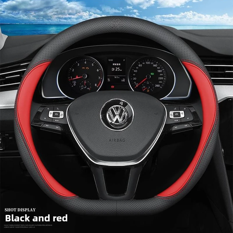 

Leather Car Steering Wheel Cover for Volkswagen Tiguan Mk3 Jetta Taos Polo Teramont T Cross Taigo Amarok 2024 2025 Accessories