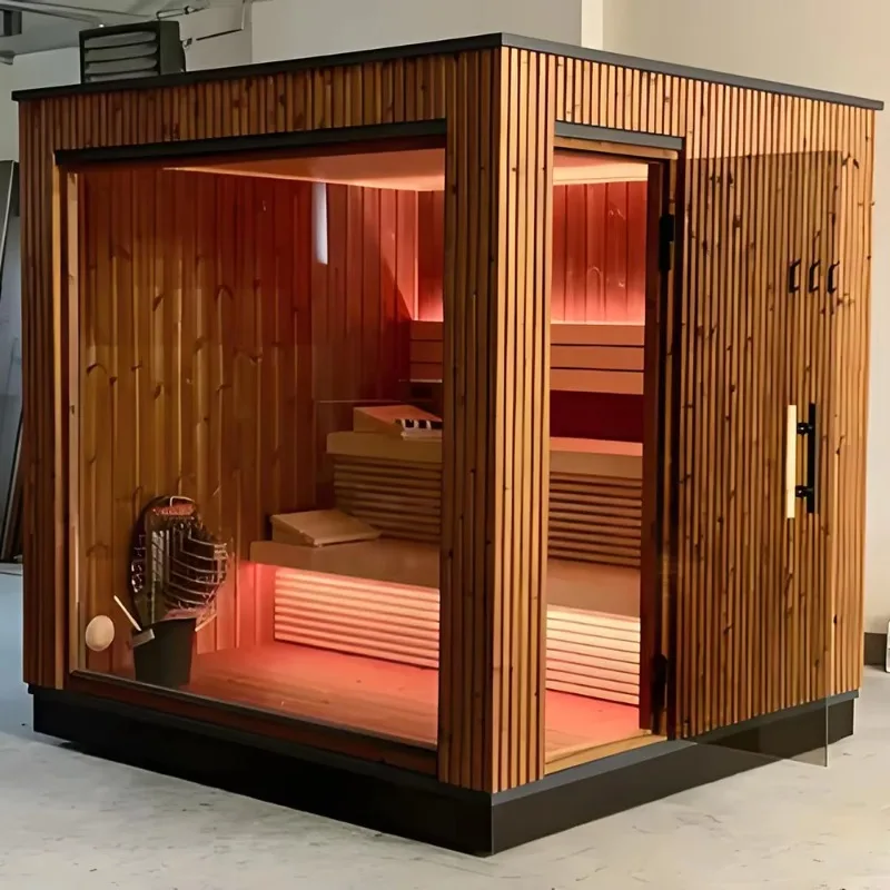 Outdoor Sauna 2 Person Electric Steam Control Panel Red Cedar Hemlock Solid Wood Modern Custom
