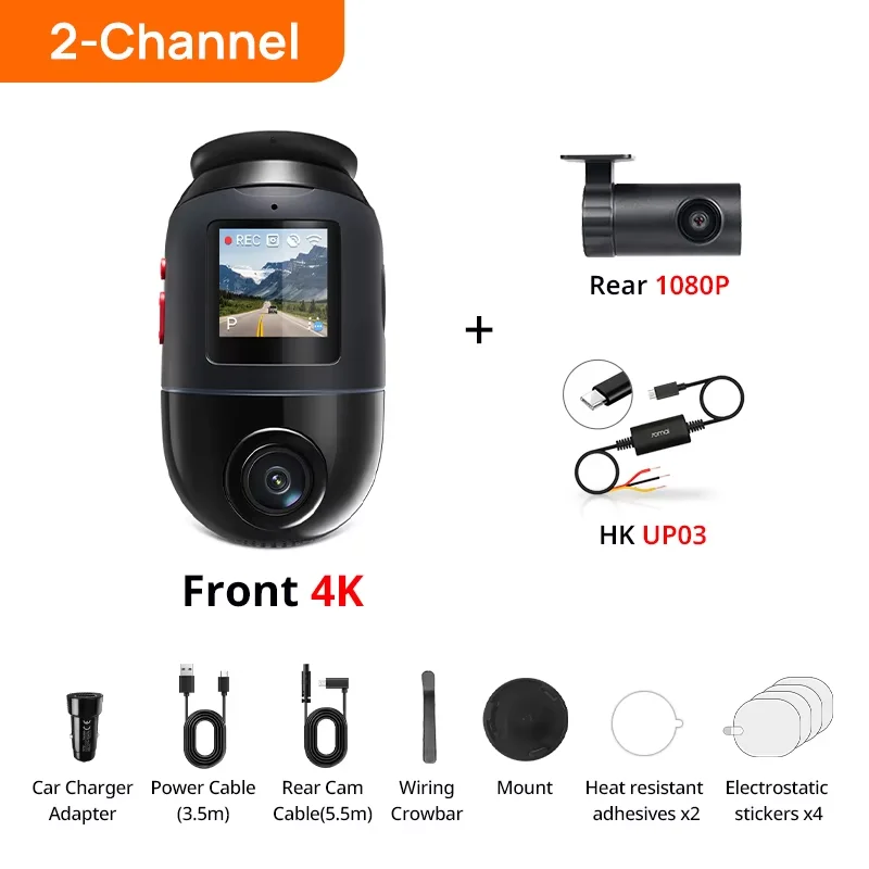 70mai 4K Dash Cam Omni X800 com kit de fio rígido 4G UP04 360
