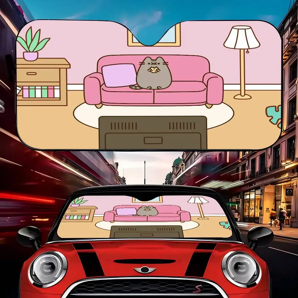 P-Pusheen-cat Sun Shade Sunshade Seat Cover Off-Road Truck Accessory Set Retro Steering Car Van SUV Gifts