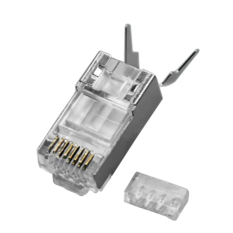 Cat6A Shieldeds RJ45 Connectors Modulars Plugs With 50u Gold Plateds Contacts And 3Prong Design For 10Gbps Networkings 