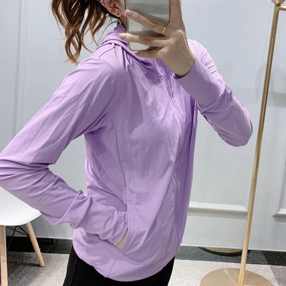 여성용 UPF50+ 자외선 차단 후드 아이스 실크 탑 - 보라색, 파란색, 흰색, 분홍색, 회색의 캐주얼 긴팔 UV 셔츠
