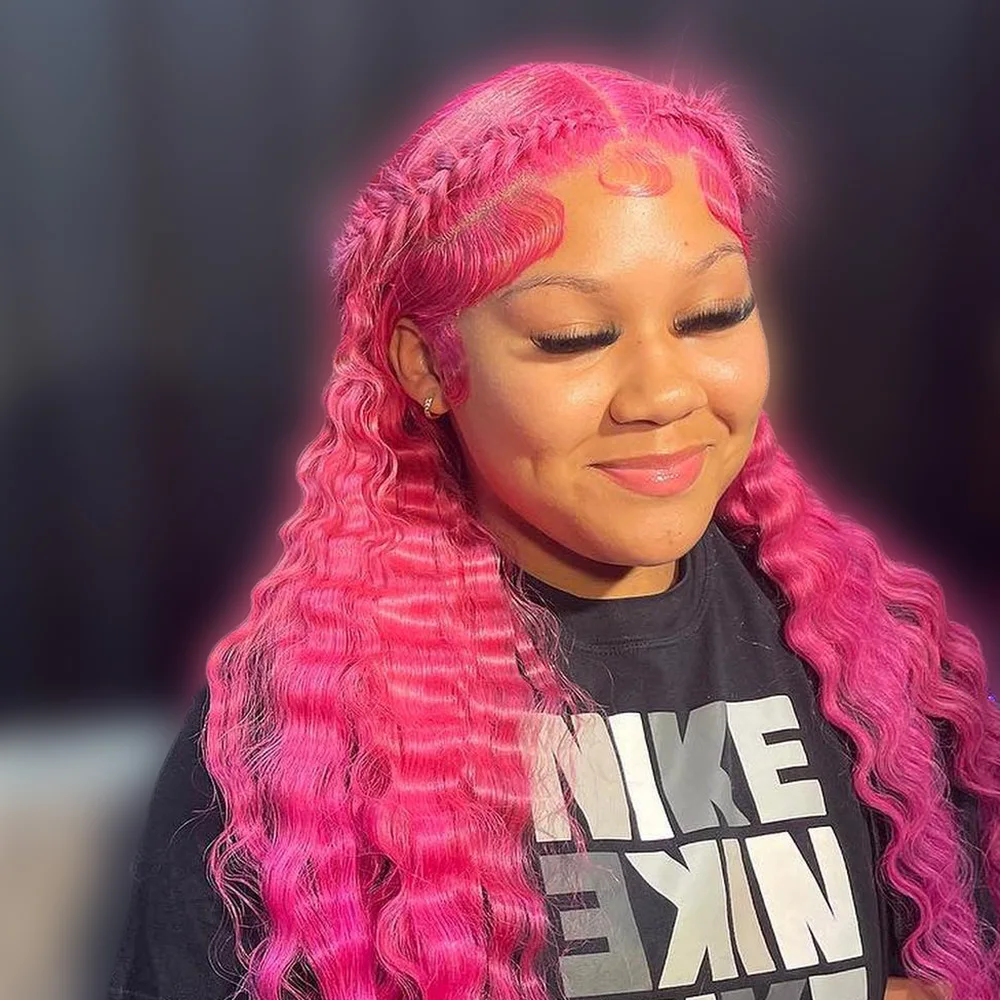 Dark Pink Deep Wave 13x4 Human Hair Lace Front Wig Pre Plucked 100% Brazilian Human Hair Curly Wig Colored Blonde Human Hair Wig