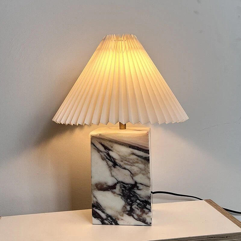 

100% Natural Marble French Luxury Calacatta Violet Table Lamp, Decor Light for Villa