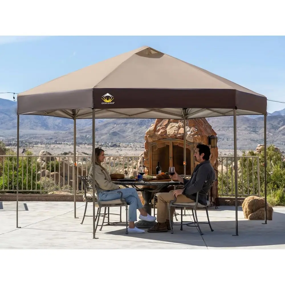 

6-Sided Portable Gazebo with Center Lock, UV-Resistant 300D Fabric, Easy Setup for Outdoor Activities, Beige & Coffee