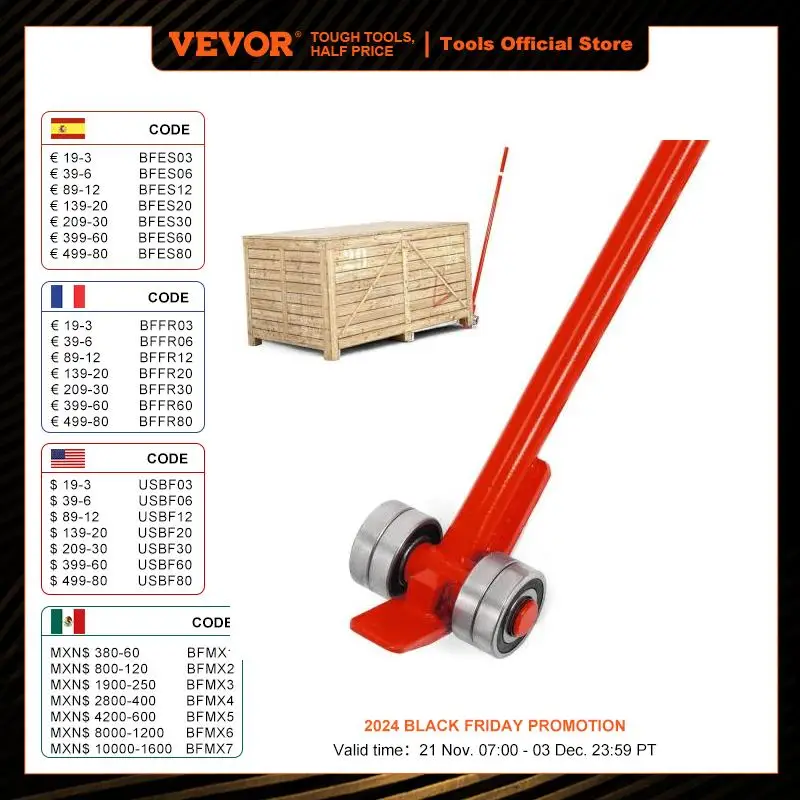 VEVOR 5-6FT Pry Lever Bar 6600LBS Labor-saving Durable Wheels Tilt Off the Ground Ergonomic Handle for Metallurgy Manufacturing