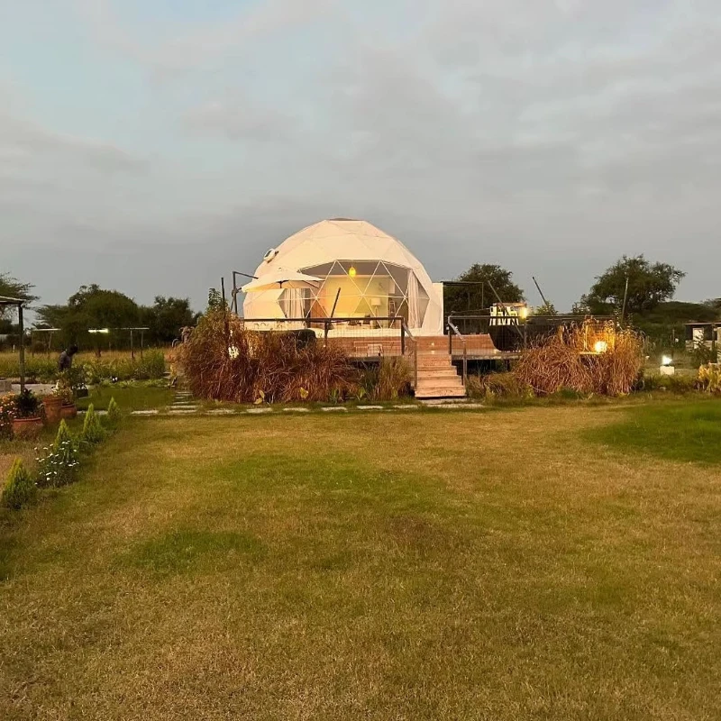 Backyard Guest House Geodesic Dome Tent with Panoramic Window Glass Door for Luxury Glamping Resort Garden Igloo