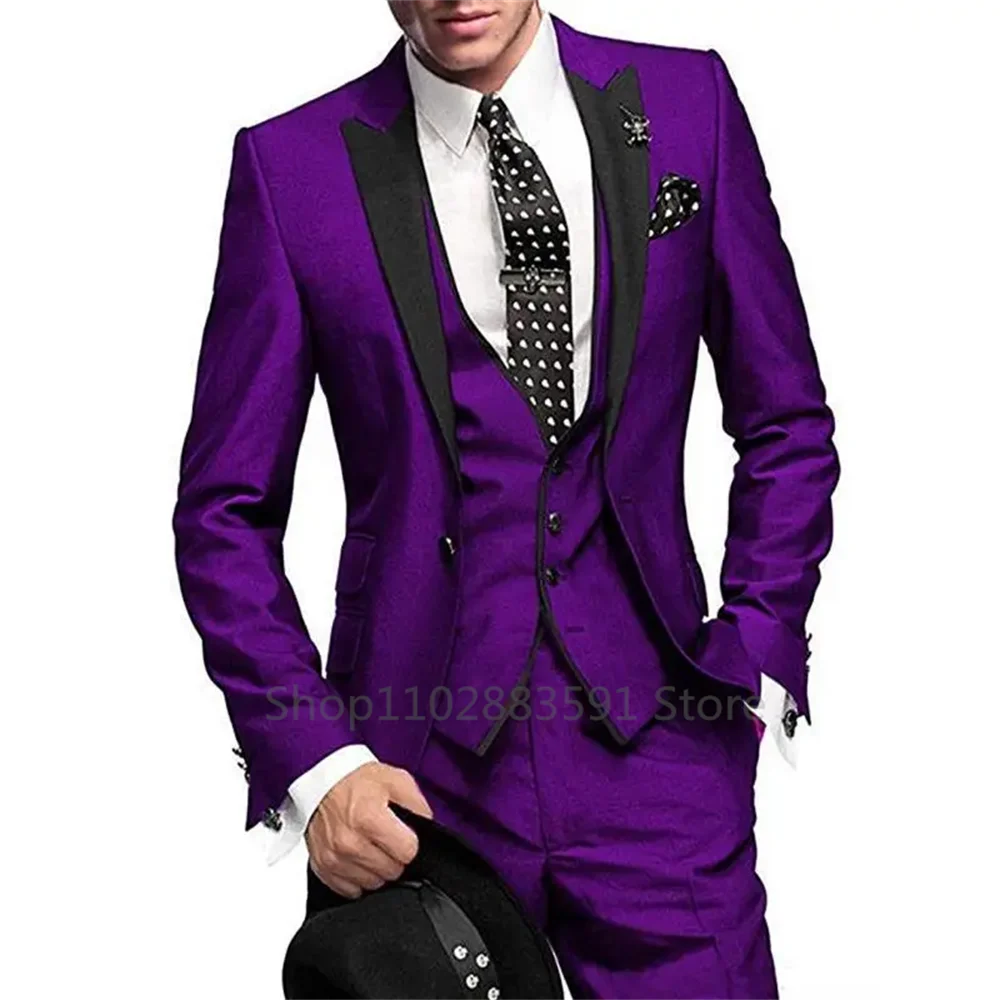 Men Suit 3 Pieces Slim Fit Business Leisure Wedding Banquet Bridesman Wedding Set Jacket Vest With Pants Bridegroom Suit