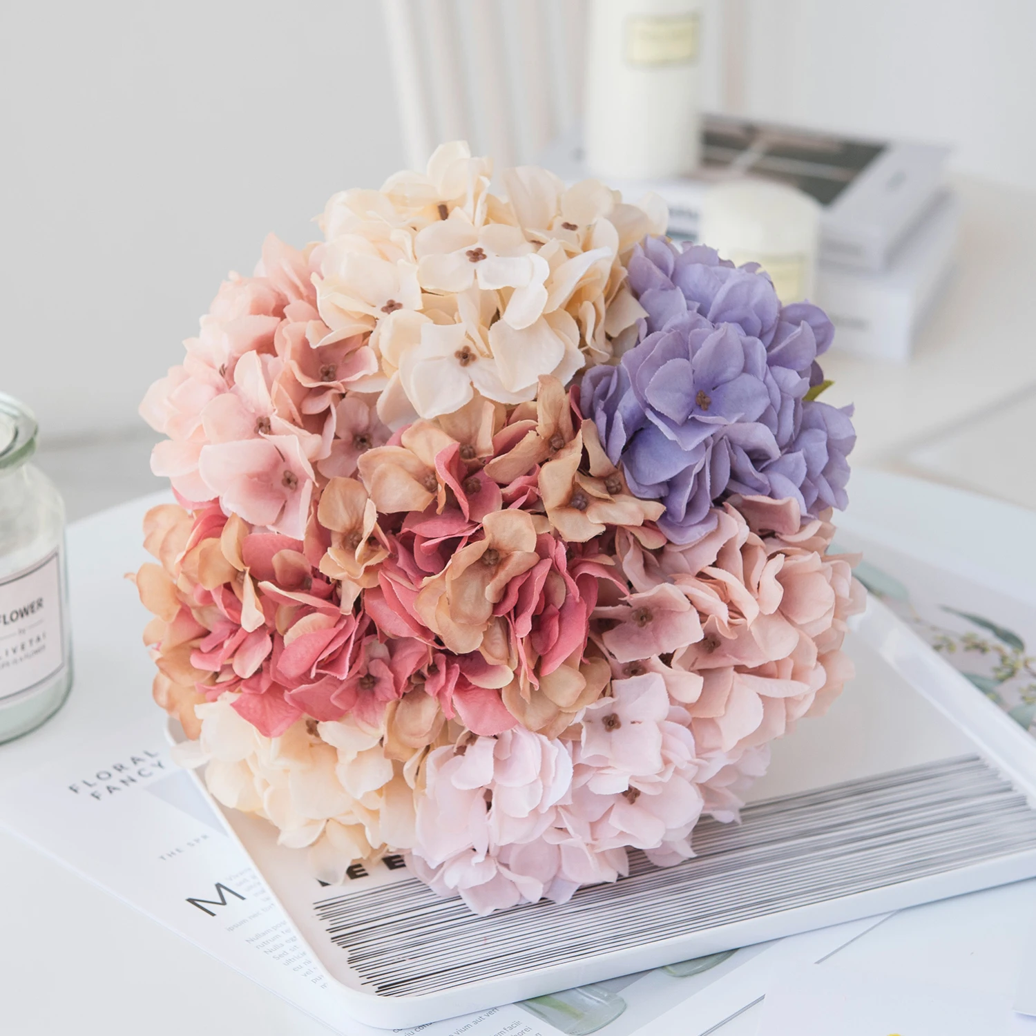 2/5PCS Seide Hortensien Künstliche Blumen Hohe Qualität Hause Vase Tisch Dekor Hochzeit Dekorative Garten Diy Geschenk Kranz material
