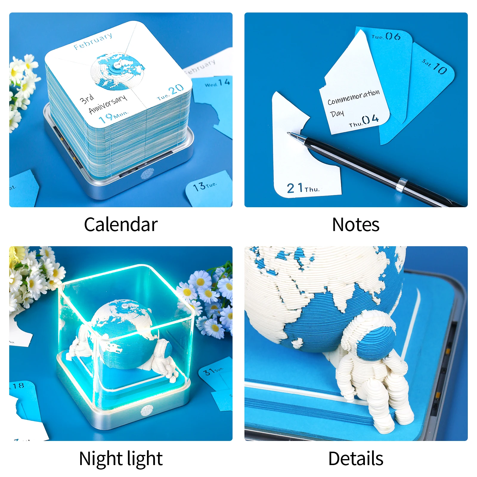 3D Memo Earth Calendar 2025 3D Note Paper Carving Model fogli Non appiccicosi Note di carta accessori per ufficio regali di festa di compleanno