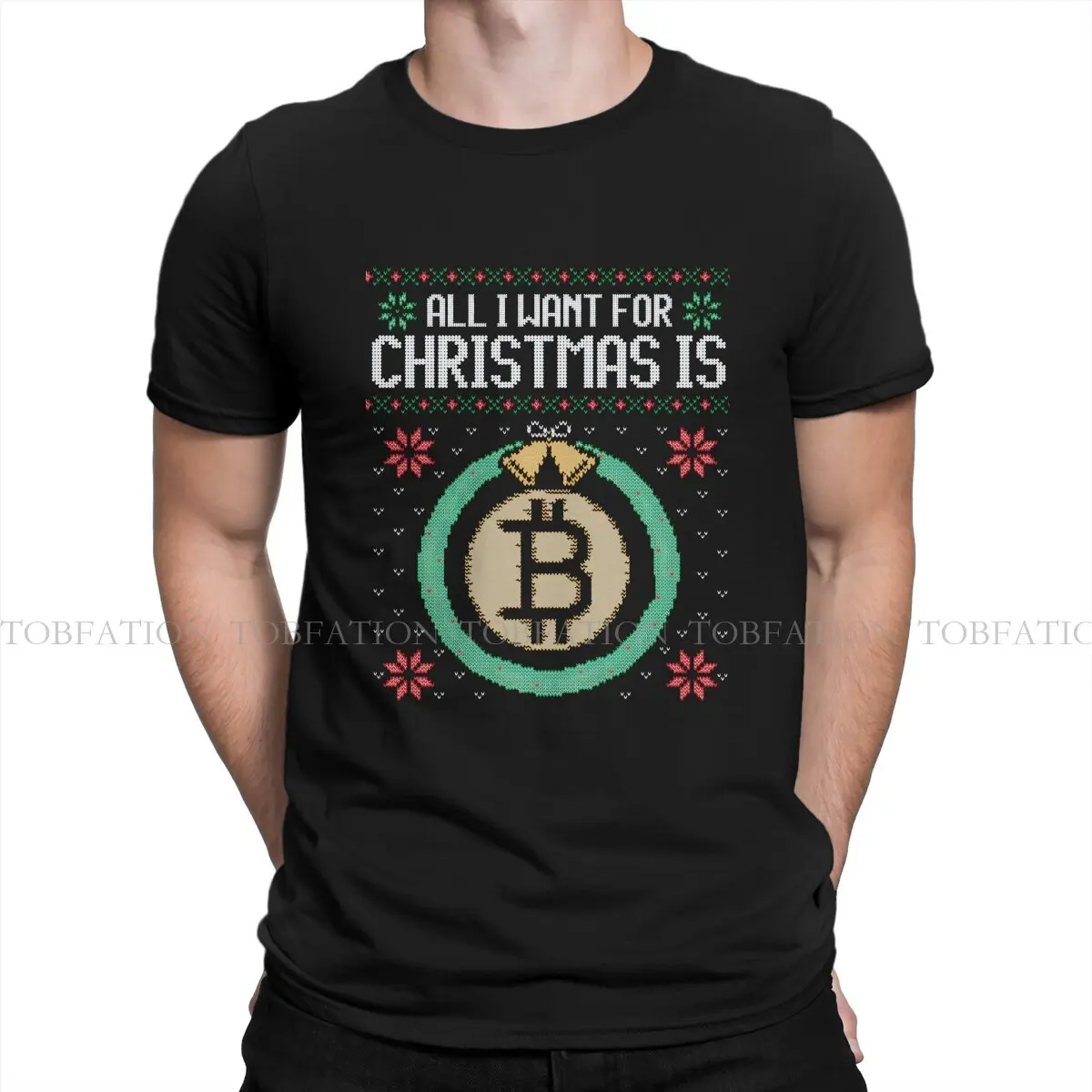 Ugly Christmas Sweater Round Collar TShirt Vintage Bitcoin Cryptocurrency Fabric Original T Shirt Man's Tops New Design Big Sale