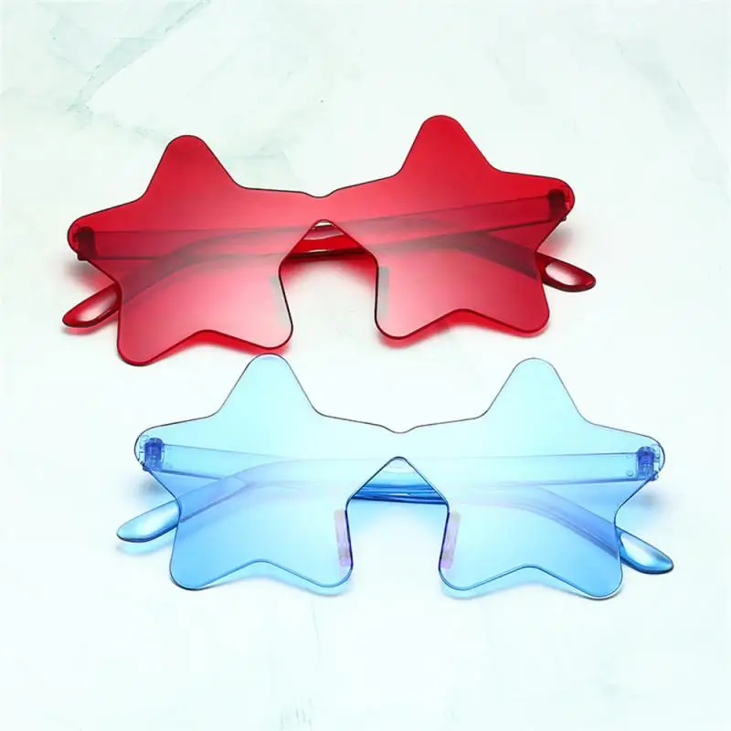 Frameless Star Shaped Solid Color Glasses Cosplay Glasses Cool Disco Glasses Ladies Men Fashion Pentagram Sunglasses