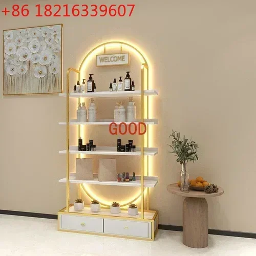 Display Cabinet Beauty  Product Cabinet Display Rack Skin Care Products Display Rack Barber Shop with Light