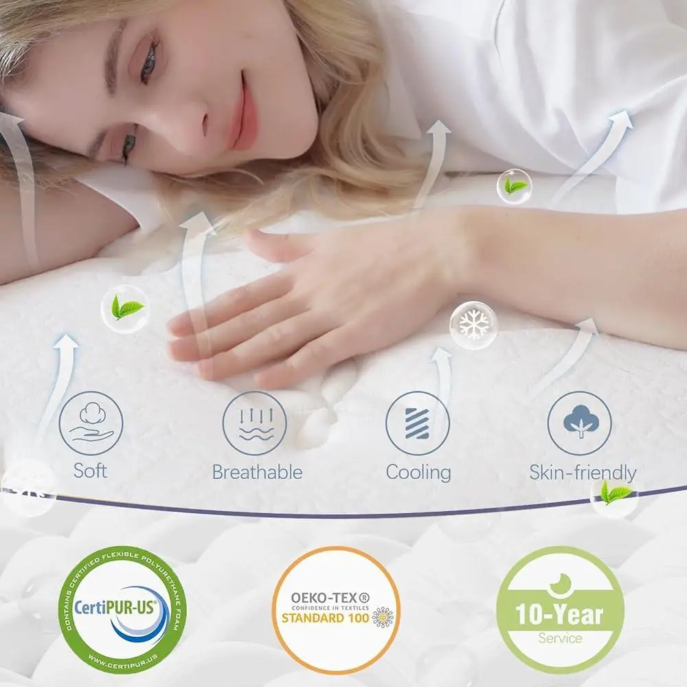 12 Inch Hybrid Queen Mattress Gel Memory Foam Medium Firm Pressure Relief Pocketed Coil Motion Isolation Comfort Bed in a Box