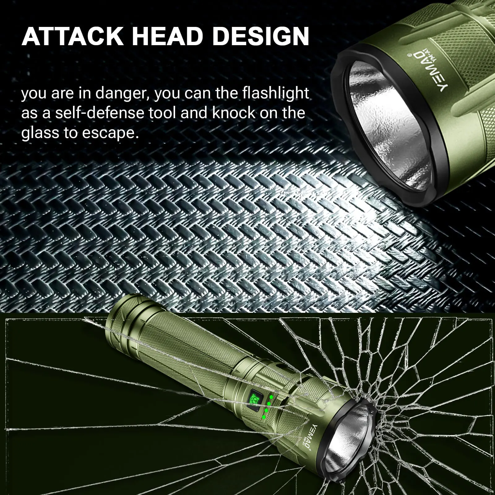 YEMAO A1 2800LM مشاعل تكتيكية فائقة السطوع LiFePO4 Battrey 15000mah المحمولة القابلة لإعادة الشحن LED الشعلة 300 متر نطاق الأضواء