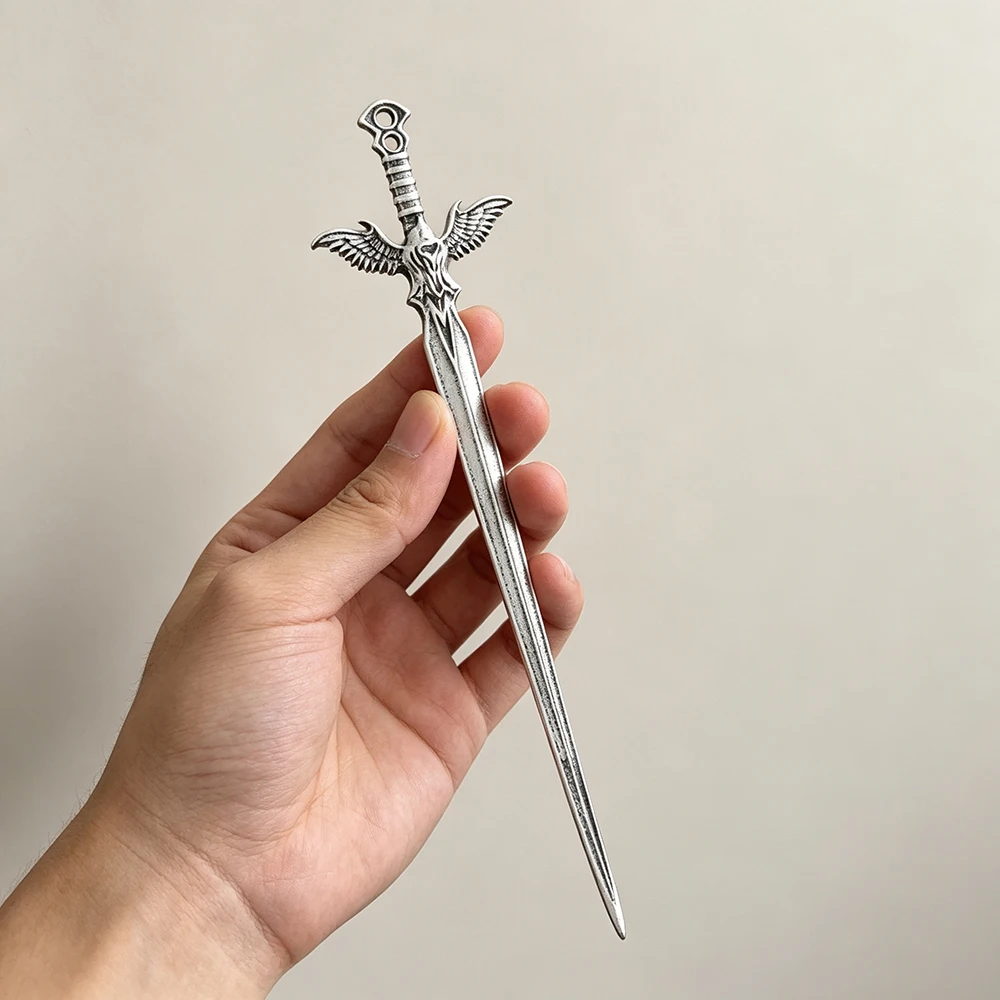 Vintage Winged Sword Hair Stick Antique Silver Metal Sword Gothic Medieval Knight Hair Accessories for Women Long Hair Cosplay