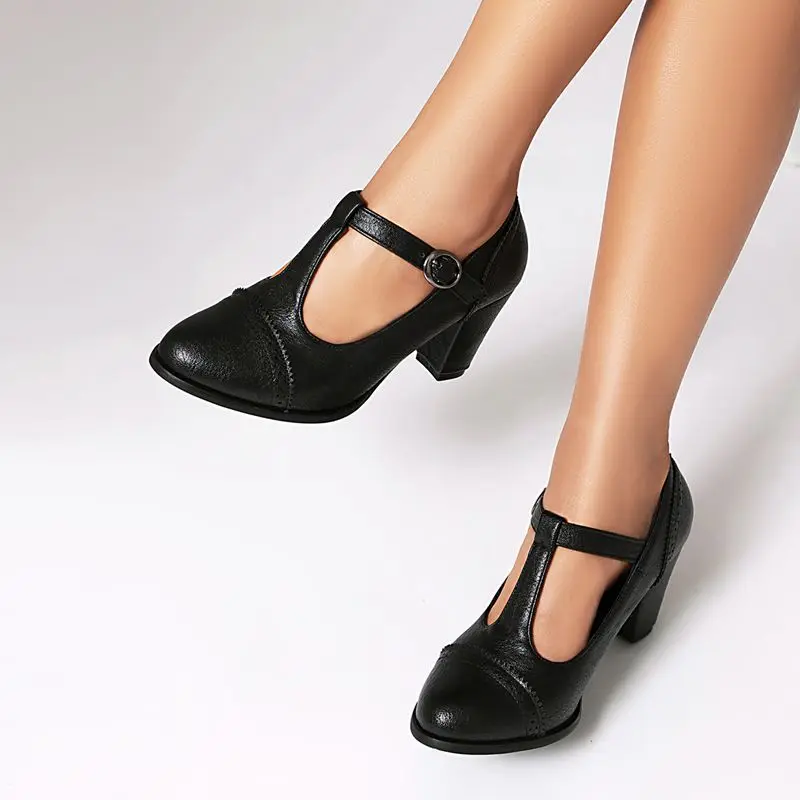 

ORCHA LISA Брендовые винтажные классические женские туфли-лодочки с острым носком на массивном каблуке 7,2 см, с пряжкой и Т-образным ремешком, большой размер 40, 41, 42, 43 Office Lady