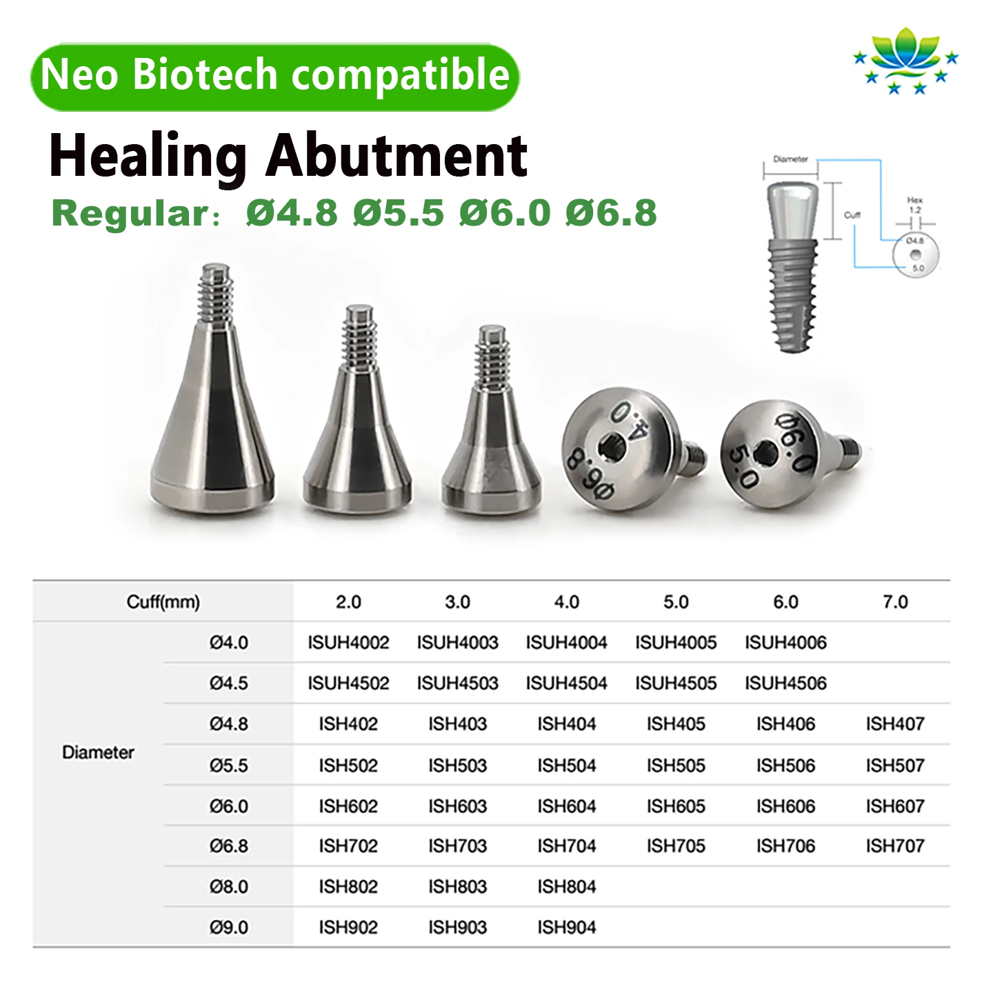 For Neo Biotech Healing Abutment Grade 5 Titanium Alloy Healing Cap Screw Retained OEM ODM for Clinic Lab Supply Factory Direct